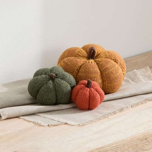 Set of 3 Multi-size Cozy Knit Pumpkins (Marigold Large Multi-size set)