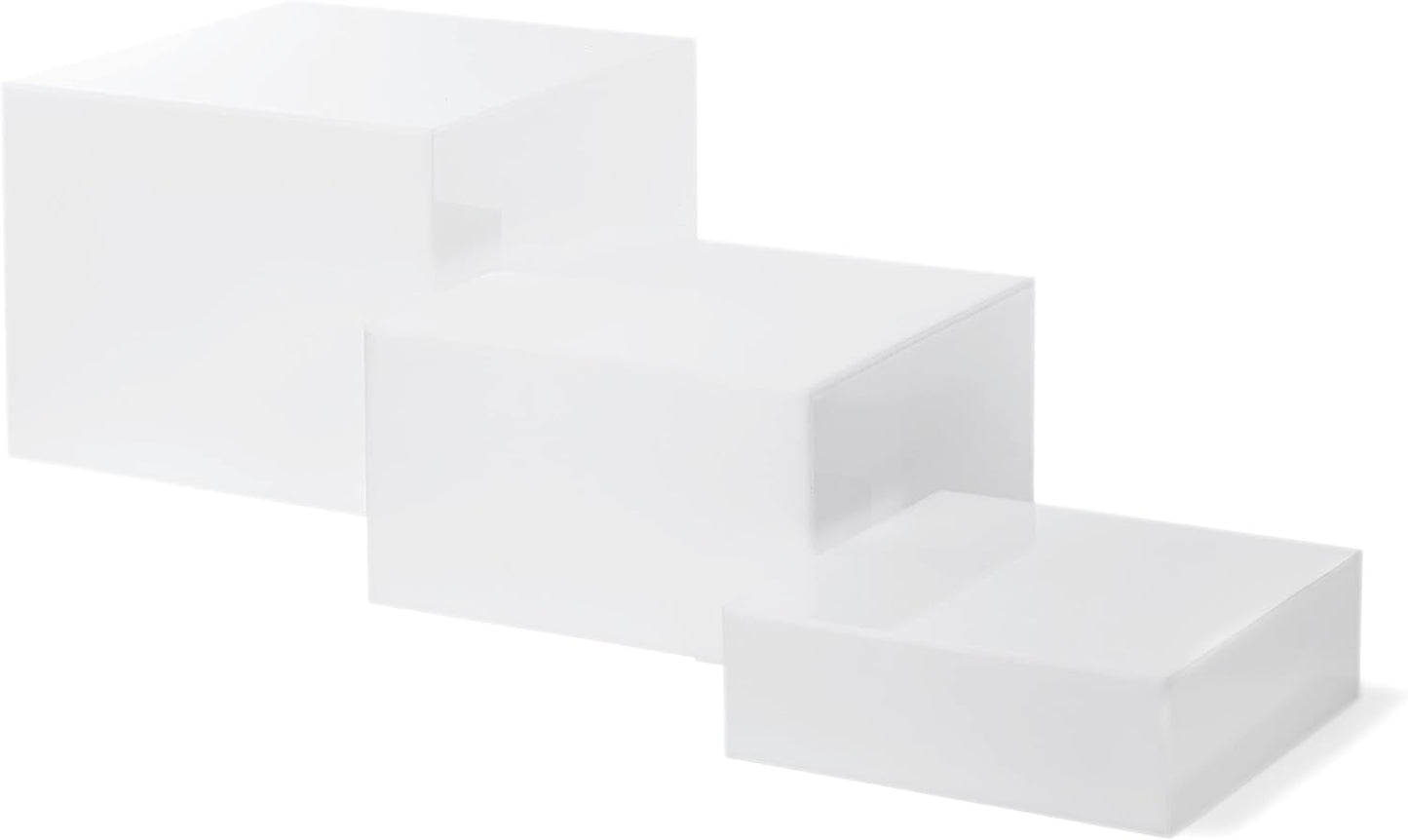 Red Co. Set of 3 Glossy White Acrylic Cube Display Nesting Risers with Hollow Bottoms - 2 Pack
