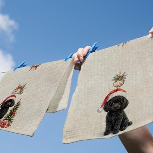 Black Poodle Christmas Tree Kitchen Dish Towels 16x24, Set of 2