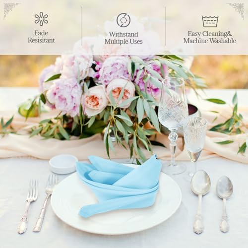PLOYMONO Baby Blue Cloth Napkins - 8 Pack 17"x17" Polyester Dinner Napkins