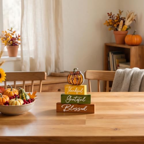 Smile Thanksgiving Wooden Block Signs, Pumpkin Decor
