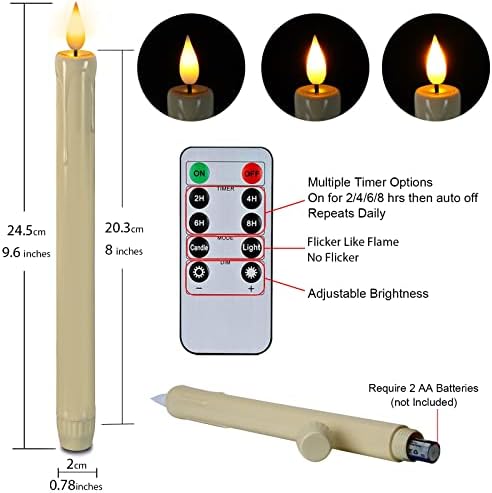 Homemory 3 Pcs Flameless Taper Candles with Remote Timer Dimmer, 9.6" Ivory LED Candlesticks Battery Operated, Plastic Flickering Flameless Candles for Fireplace Wedding Seasonal Indoor Decorations