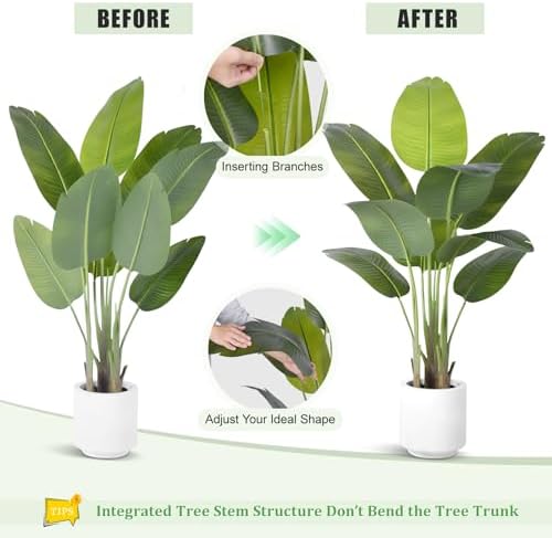 Artificial Bird of Paradise Plant 4Ft Tall Fake Tropical Palm Tree Large Fake Plants with 9 Silk Banana Leaves Faux