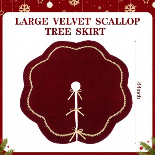 Arrowbash Red 84 Inch Christmas Tree Skirt Velvet Scallop Ddge