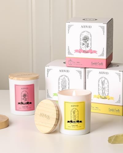 AOOVOO Vanilla Scented Candles for Women - Aromatherapy Candle with Crystals Inside, 7oz Soy Candles for Home Scented