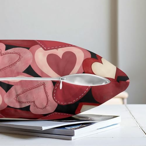 Valentine Day Throw Pillow Covers 16x16 Set of 2 Red Black Pink Love Hearts Pillow Cover Valentines Outdoor Holiday Decorative Pillow Cases for Couch Sofa Home