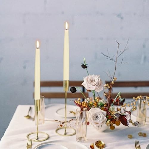 GenSwin LED Taper Candles, Flameless Taper Candles Battery Operated with Remote Timer, Set of 2 Real Wax White Flameless Candlesticks with 3D Flickering Flame for Home Wedding Decor (0.78” x 9.84”)