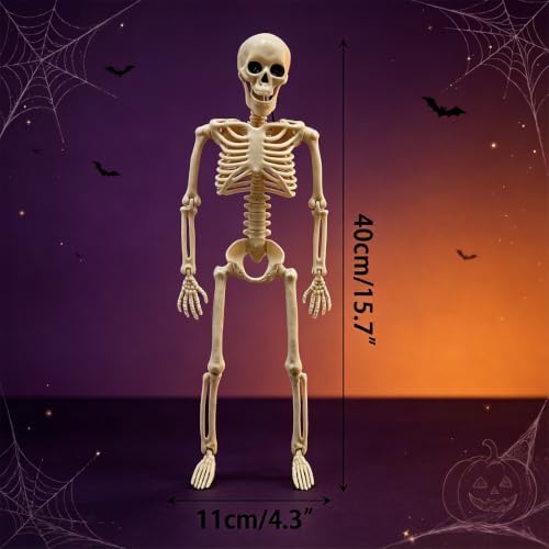 Anditoy 5 Pack 16" Full Body Halloween Skeletons Decorations Movable Joints Posable Hanging Skeleton for Indoor Outdoor Yard Halloween Decor Party Supplies