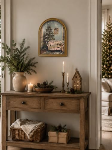 TwoDays Vintage Christmas Cozy Scene 11" x 13.8" Arched Framed Wall Art