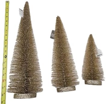RAZ Christmas Bottle Brush Trees Set of 3 in Sparkling Champagne Gold, 17.5 Inches,14 Inches and 9 Inches High