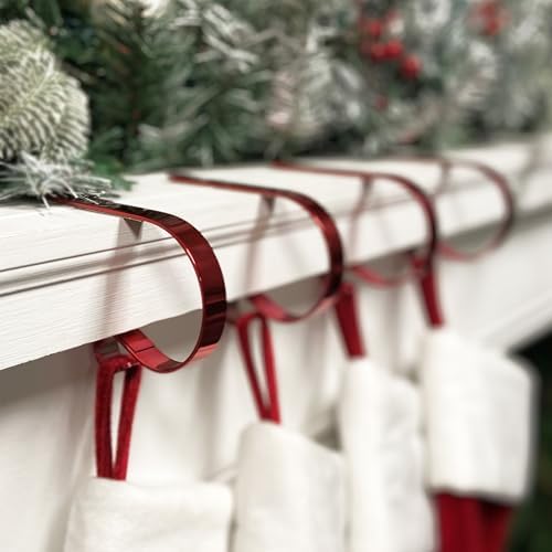 Haute Decor The Original MantleClip® Stocking Holder 4 Pack - Hang Christmas Stockings Safely and Securely from Mantels Up to 3 Inches Thick