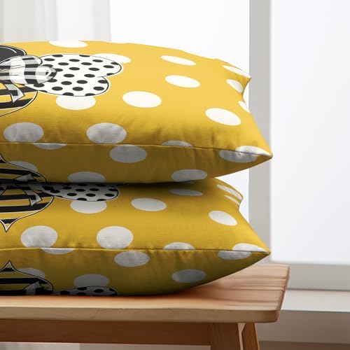 Lumbar Pillows Covers 12x20 Set of 2 Spring Summer Farmhouse Decorative Bumble Bee Polka Dots Throw Pillow Cover Yellow Honey Bee Rectangle Waist Cushion Case for Outdoor Couch Patio
