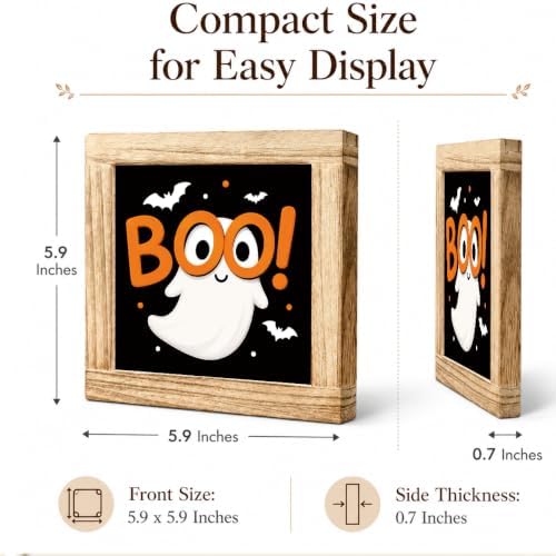 Halloween Wooden Sign, Boo Ghost and Bat Tabletop Decor for Home