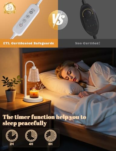 Innqoo White Crystal Candle Warmer Lamp with Timer, Dimmable Candle Warmer for Jar Candles, Height Adjustable Wax Melts