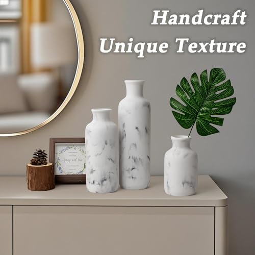 Resin 3 Piece Vase Set / White Marble Look