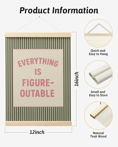 FGFK Everything Is Figureoutable Positive Affirmations Wall Art Poster Hanger Frame, Retro Pink and Green Inspirational