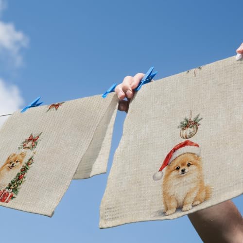 Pomeranian Christmas Tree Kitchen Dish Towels 16x24, Set of 2