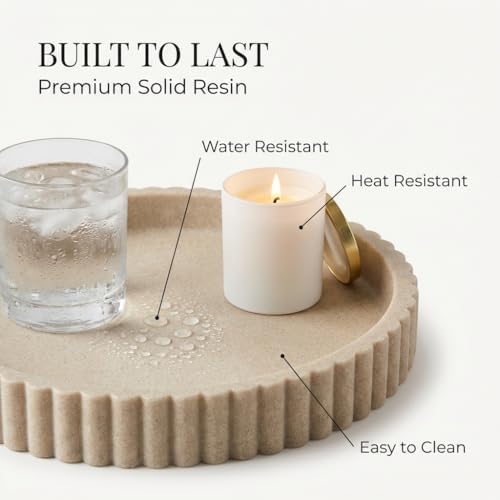 OAKOA Round Decorative Tray Coffee Table Tray - Resin Circle Tray Decor