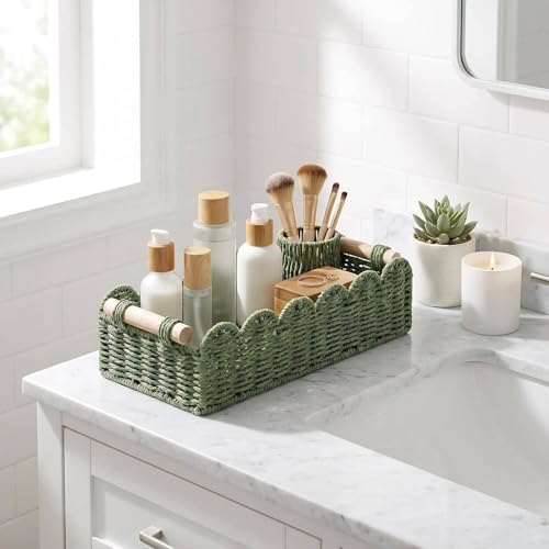 CubesLand Scalloped Toilet Paper Storage Basket W/Handle for Home Decor