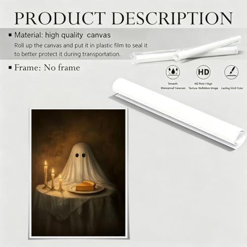 ILLBDR Halloween Ghost with Pumpkin Pie Canvas Wall Art Poster 16x24 inch