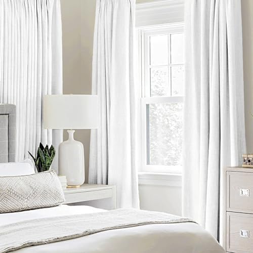 MIULEE 100% Blackout Linen Curtains for Bedroom 52x108 Inches Bright White
