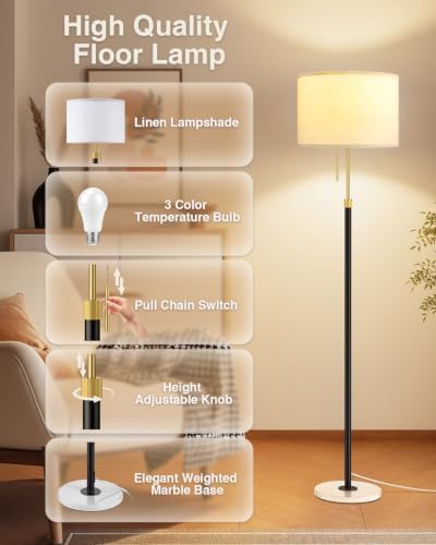 Ambimall Height Adjustable Modern Floor Lamp, Black & White