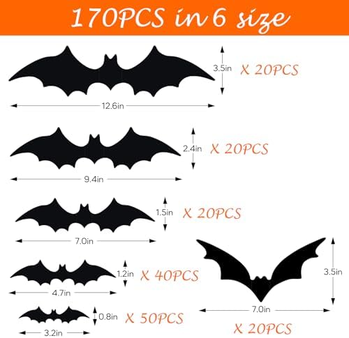 Bats Wall Decor, 170Pcs 3D Bat Halloween Decorations