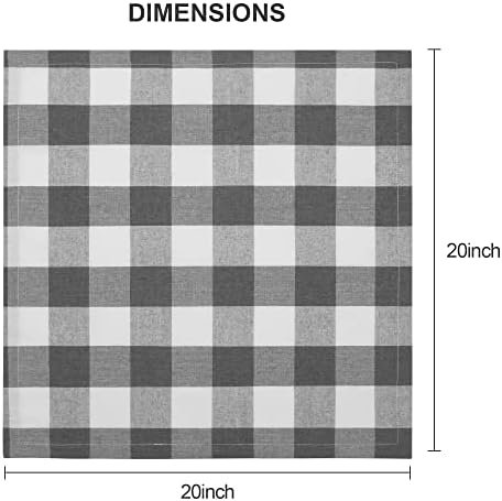 Cotton Cloth Napkins Set of 4, Reusable Dinner Napkins Washable, 20 x 20 Inches Buffalo Plaid Durable Napkins Ideal for Farmhouse Restaurants, Party, Weddings&Everyday Use, Gray and White