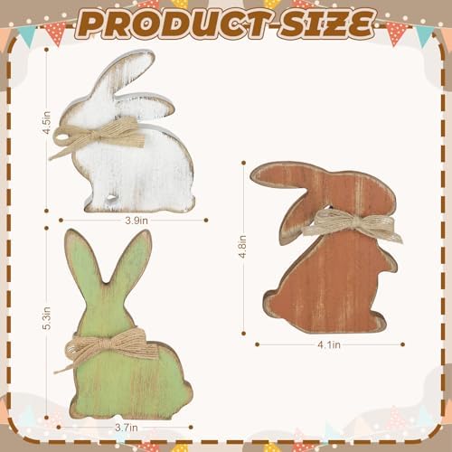 3Pcs Easter Decorations, Farmhouse Wooden Bunny Table Decor Rustic Rabbit Centerpieces Sign for Home Tiered Tray Mantel Office Party Supplies (Dark)
