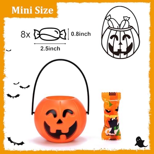 HANSGO Mini Halloween Portable Pumpkin Bucket, 12PCS 3.3 inches Small Halloween Pumpkin Candy Buckets Children Trick or Treat Bags