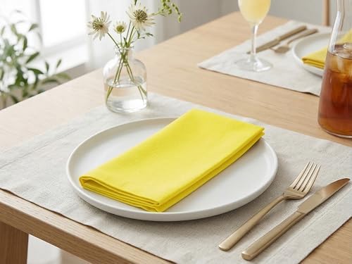 PurpleEssences Cloth Dinner Napkins 18x18 in Set of 12 - Yellow