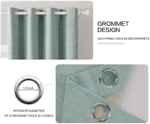 MIULEE 100% Blackout Linen Curtains for Bedroom 42x63 Inches Seafoam Green