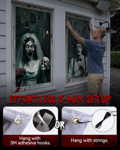 2pcs Halloween Window Cover Decor, Scary Ghost Curtain Outdoor