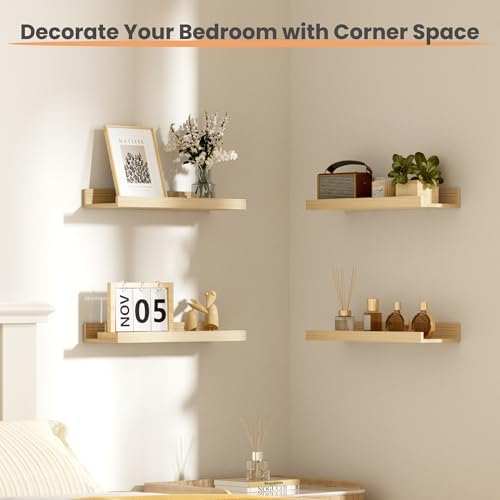 upsimples Floating Shelves for Wall Decor Storage, Natural, 6Pcs, 15.7''