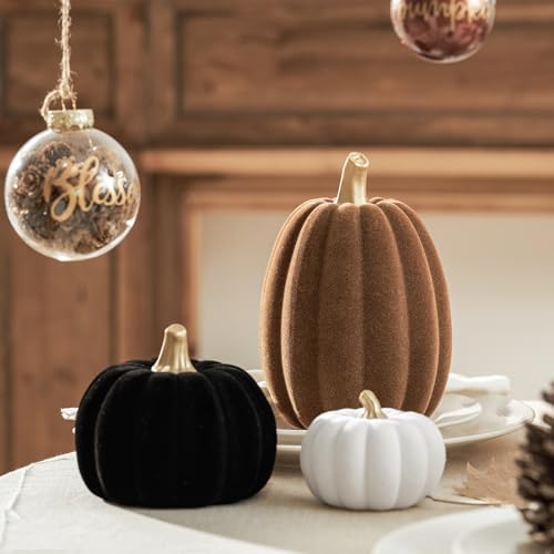 DN DECONATION 3 Pcs Fall Pumpkin Decorations, Artificial Pumpkin for Home