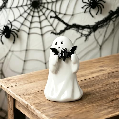 Halloween Ghost Figurine with Holding Bat Ghost Statue