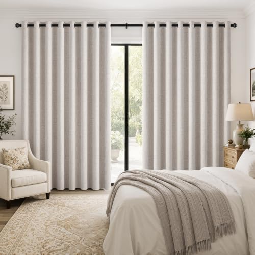 MIULEE Extra Wide 100% Blackout Linen Curtains for Bedroom 100x90 Ivory