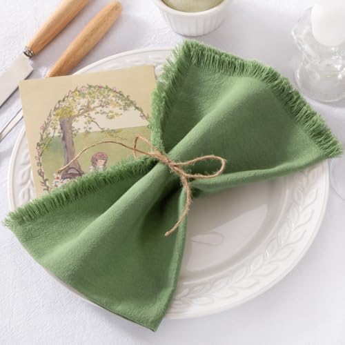 DeZerlor Sage Green Summer Cotton Linen Washable Cloth Napkins Set of 6