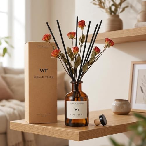 WEALD TRIBE Reed Diffuser Set for Bathroom Air Fresheners, Oil Diffuser Sticks | Sandalwood Rose Scent 4.0 fl oz Home