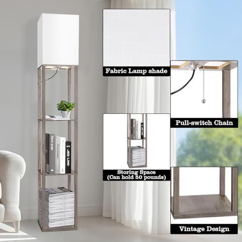 RUNTOP Floor Lamp with Shelves, Shelf Lamp with 3 Color Temperature LED Bulb,Lamps for Living Room, Standing Lamp