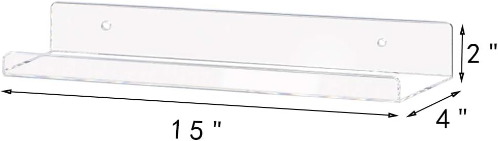 Weiai Clear Acrylic Shelves 15" Floating Wall Mount Ledge Display Bookshelf 4Pack