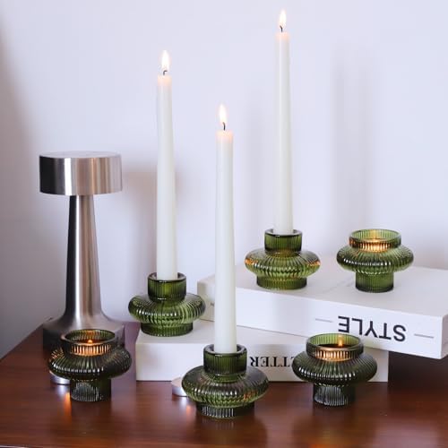 VOHO 12pcs Green Candlestick Holders for Spring and Christmas Decorations