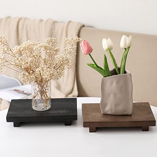 Bathroom Counter Organizer Wood Pedestal Stand Farmhouse Decorative Tray Soap / Walnut / 9 x 6 x 1.6