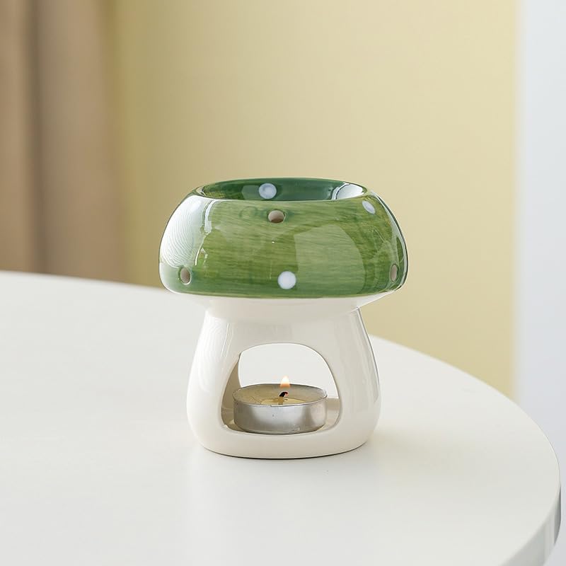 Mushroom Shaped Ceramic Tea Light Candle Holder / Green