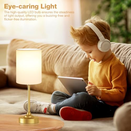 Fenmzee Gold Bedside Lamp for Bedroom - 3-Way Dimmable Touch Table Lamp