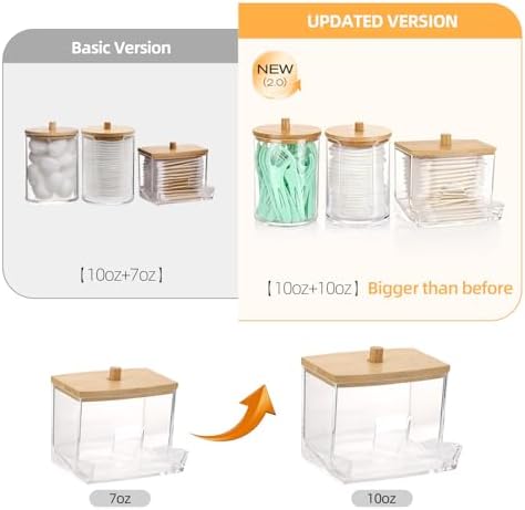 Tbestmax Bathroom Organizer Accessories Set-10 OZ Qtips Holder Storage with Bamboo Lids, Cotton Ball/Swabs Dispenser