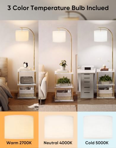 PARTPHONER Floor Lamp with Table, Night Stand with Lamp, Narrow Side Table with 3CCT LED Bulb, Small Coffee Table