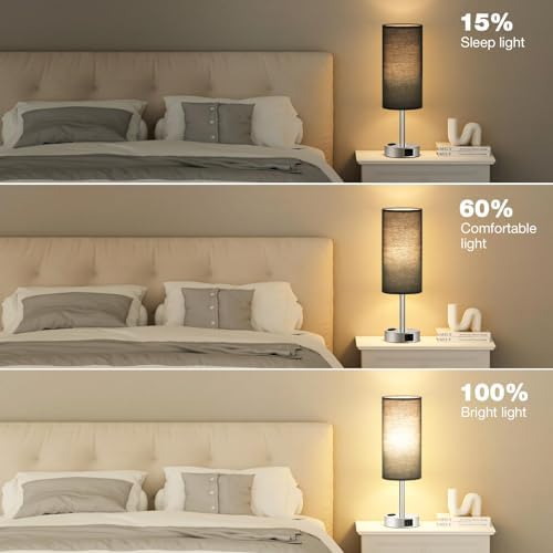 Fenmzee Black Bedside Lamp for Bedroom, Dimmable Touch, USB A+C, AC Outlet