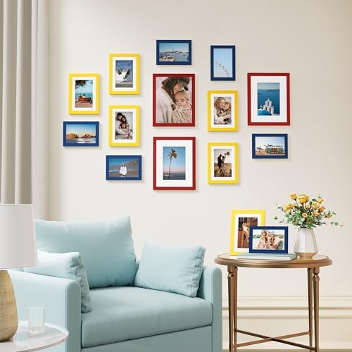 Vittanly 15 Pack Gallery Wall Frame Set, Red, Yellow, Blue