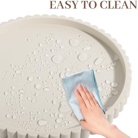 Round Bathroom Tray Perfume Organizer Coffee Table Decor, 10" Beige